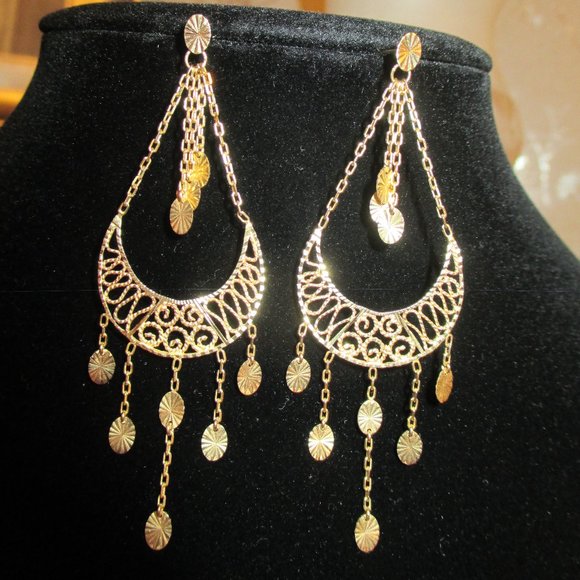 14K Yellow Gold Dangle Earrings - Picture 4 of 4